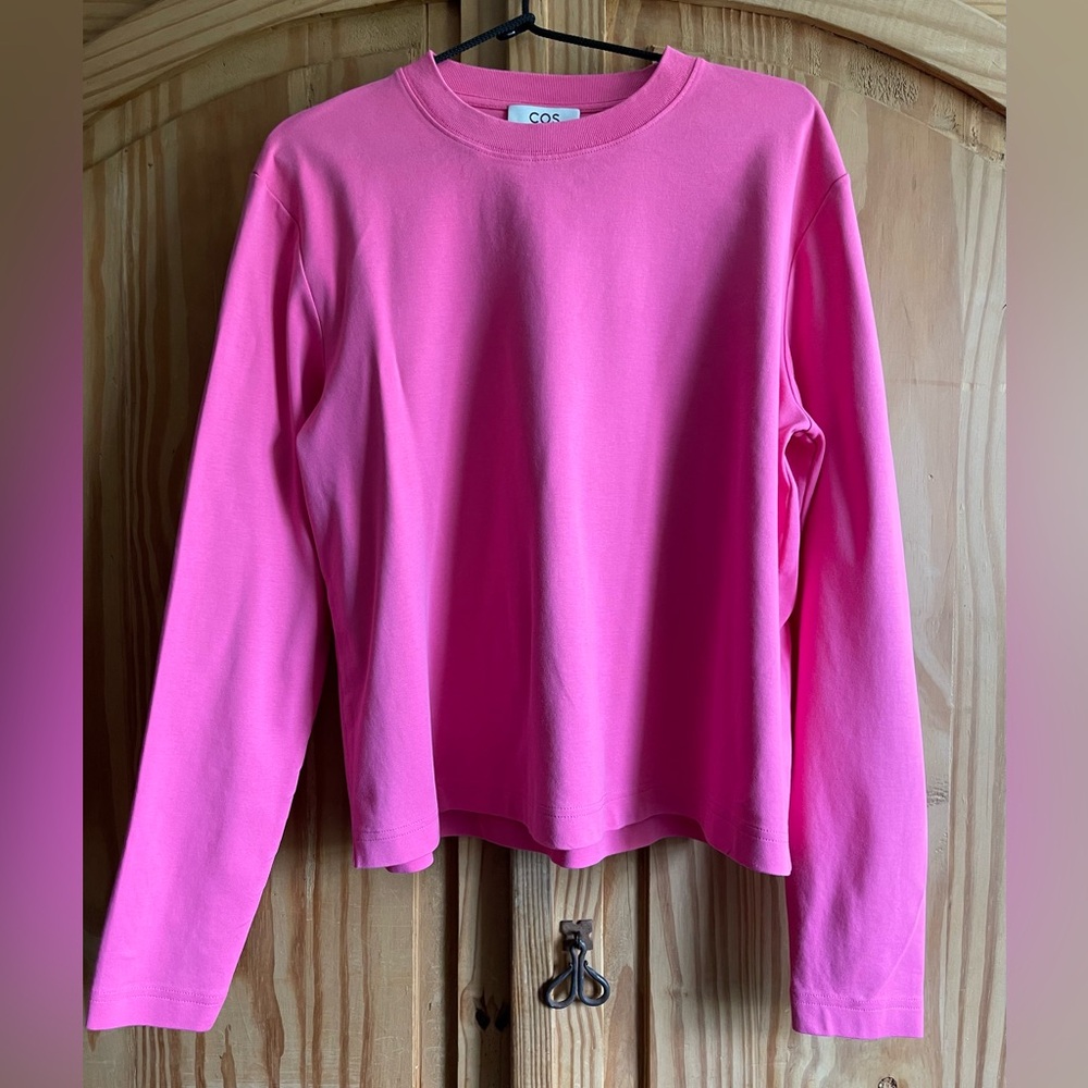 COS HEAVYWEIGHT BRIGHT PINK LONG-SLEEVED T-SHIRT Size L
